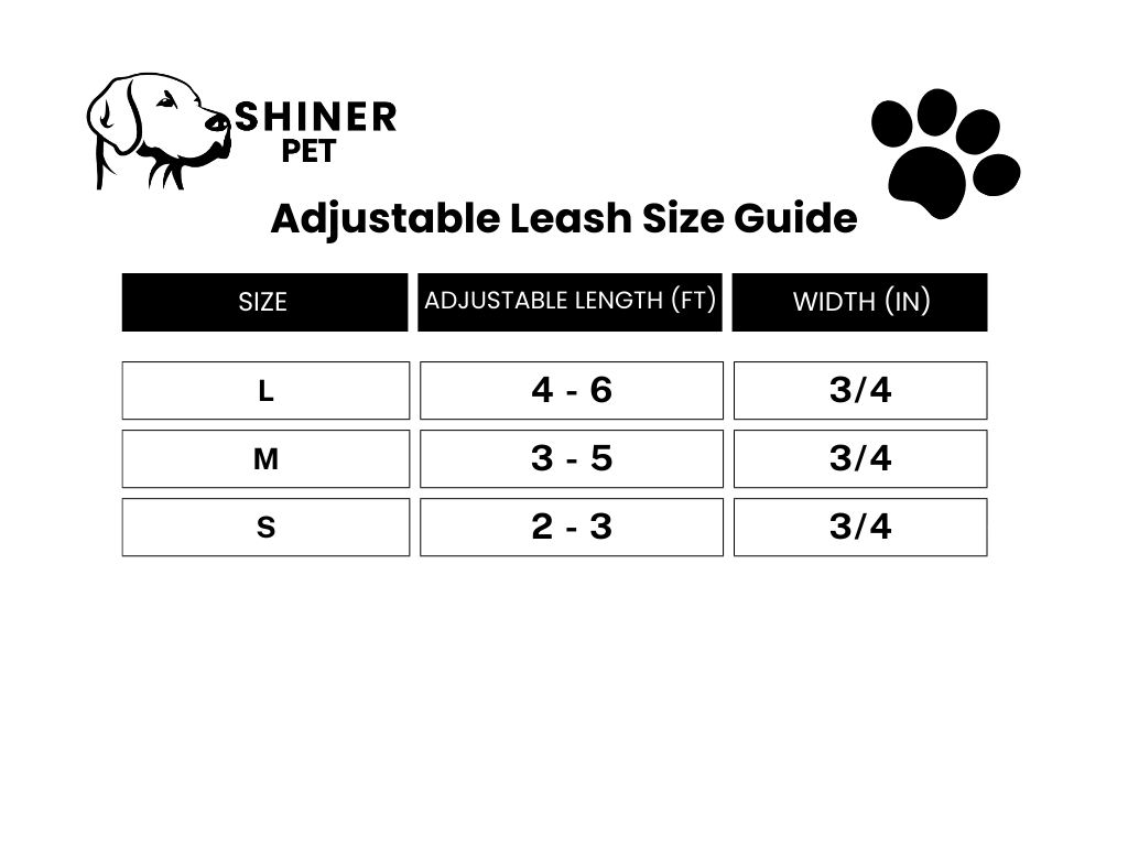 Our adjustable length leashes come in 3 sizes